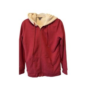 Eddie Bauer New Womens Cabin Fleece‎ Full Zip Hoodie Scarlet Red Size M Cozy
